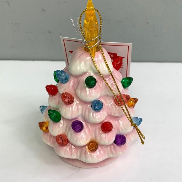 New Mr Christmas Light Up Ceramic Tree Pink Pastel Ornament  Stand Alone 5 inch - Picture 4 of 5